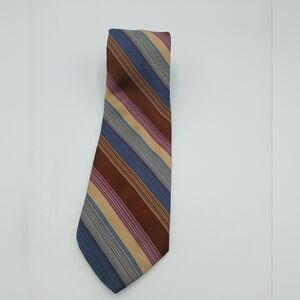 Towncraft 100% Polyester Striped Brown, Blue & Tan Men's Tie
